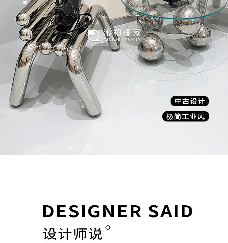 CZ Vintage Stainless Steel Irregular Single Chair Home Backrest Minimalist Industrial Style Restaurant Leisure Dining Chair