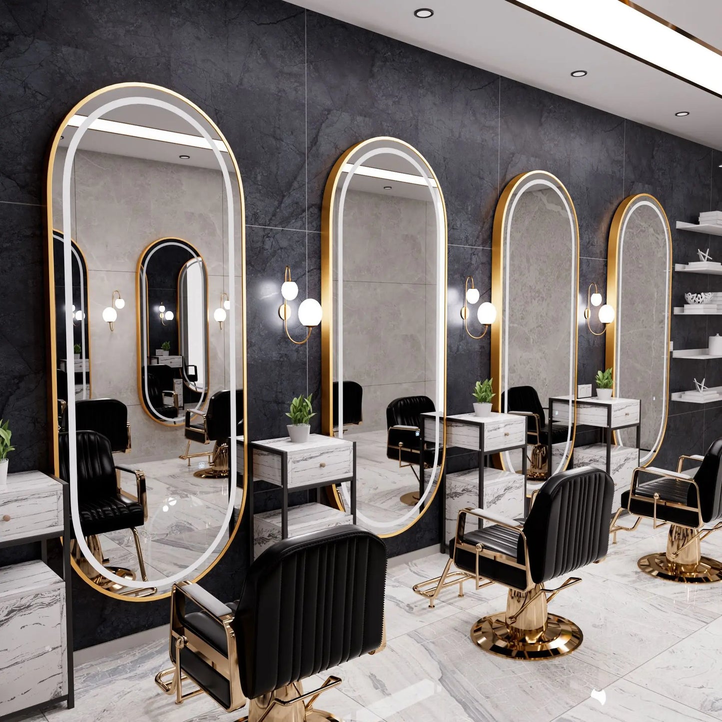 3PCS Professional LED Light Hair Salon Mirror - Large Modern Single-Sided Dressing Station for Barbershop  Styling