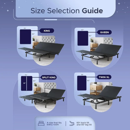 Nordic Bed Base Adjustable (Frame Only), Easy Assembly, Head and Foot Lift, Memory Positions, Zero Gravity