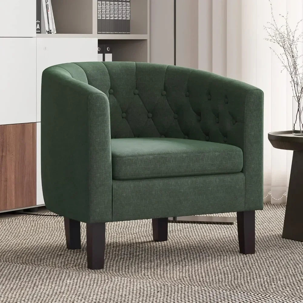 New Arrival Chairs with Sturdy Legs and Linen Fabric, Elegant Arm Chairs Upholstered Tufted Barrel Chairs Club Chair