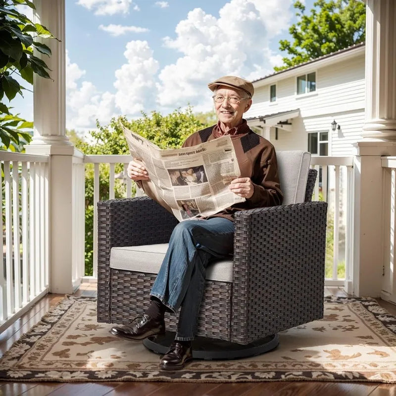 Outdoor Swivel Rocker Patio Chair - 350LBS Weight Capacity Patio Wicker Swivel Glider Chair with Removable Cushions for Porch De