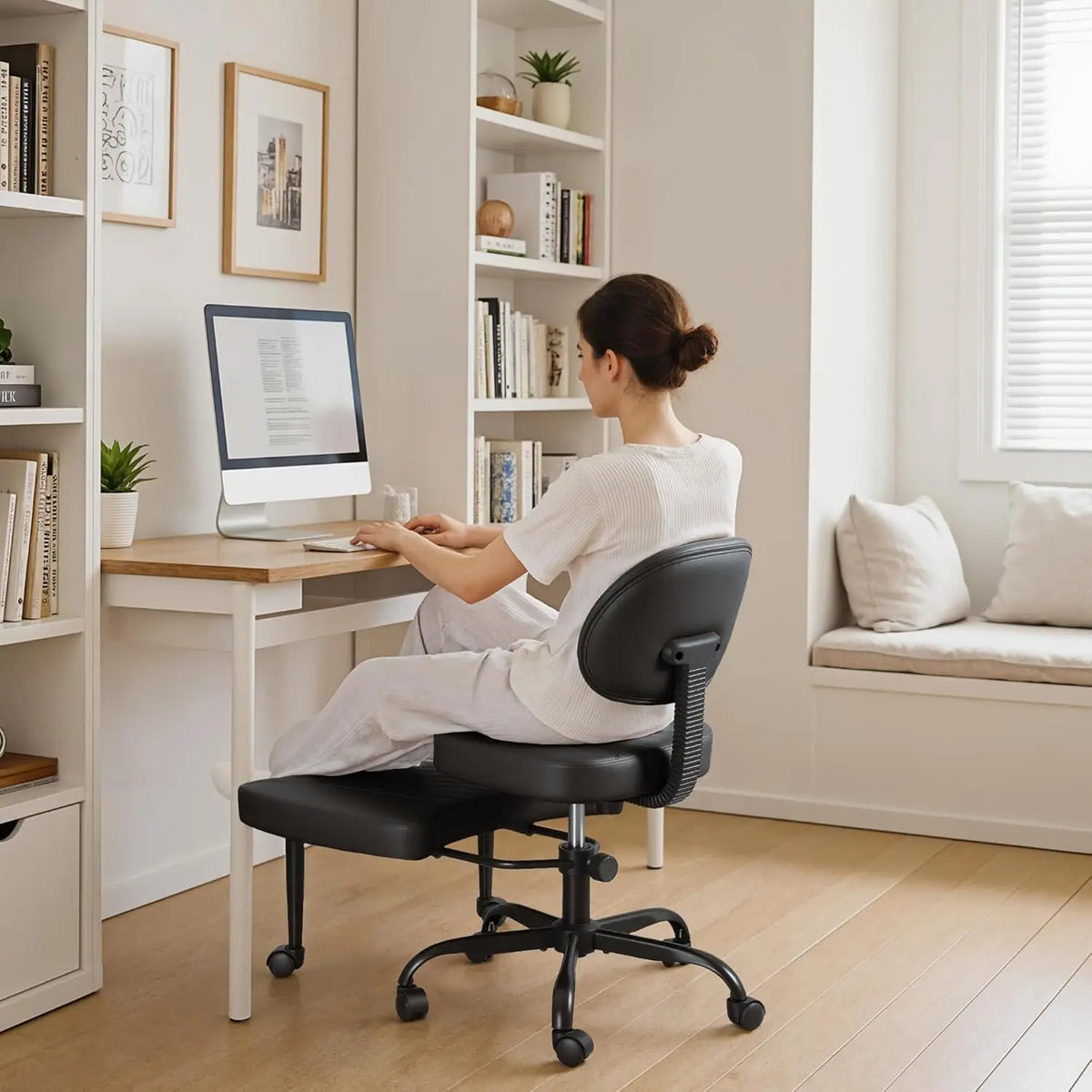 Cross Leg Chair - Meditation Chair with Wheels, ADHD Chair, Height Adjustable Seat, Adjustable Footstool