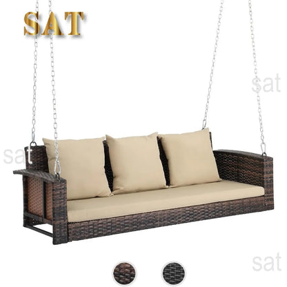 #For Heavy Duty 800 LBS Wicker Hanging Porch Swing with Cushions & Chains,  Outdoor Rattan Swing Bench for Garden, Yard&