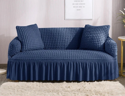 1 Seater Seersucker Sofa Cover with Elastic Skirt Stretch Sofa Protector Removable Slipcover Armchair Cover Elastic Couch Cover