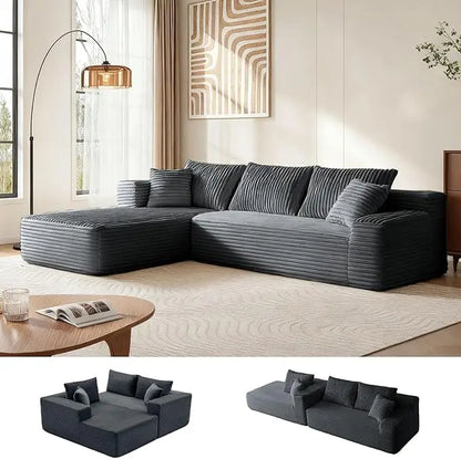 108" Light Luxury Modular Sofa with Chaise | Deep Seat | Comfy Cloud L-Shaped Boneless Sectional for Living Room