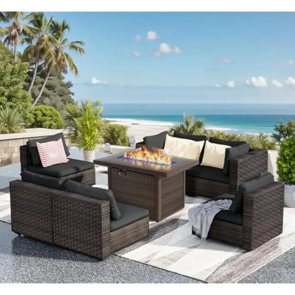 /Outdoor Furniture 7 Piece Sets with Fire Pit Table, Patio Couch Sectional with NoSlip Cushions and Cover, Outdoor Furniture S