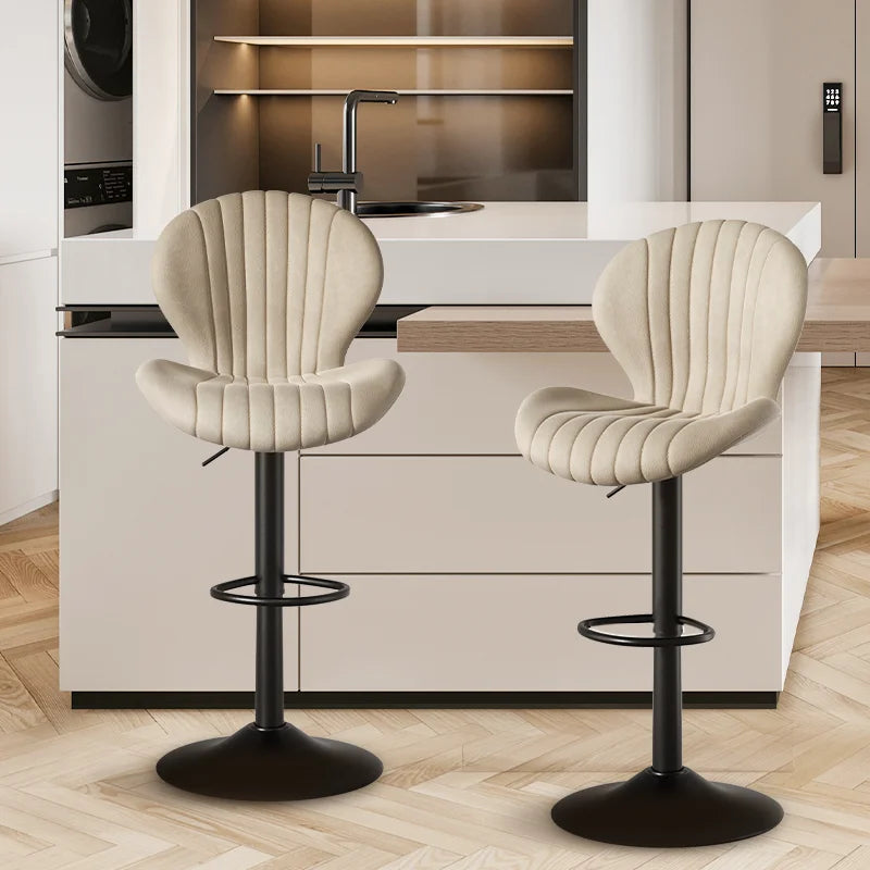 2pcs Bar Chair, 360° Rotating, Adjustable Height, Artificial Leather Upholstered With Backrest, Suitable For Dining Room