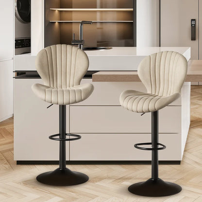 2pcs Bar Chair, 360° Rotating, Adjustable Height, Artificial Leather Upholstered With Backrest, Suitable For Dining Room