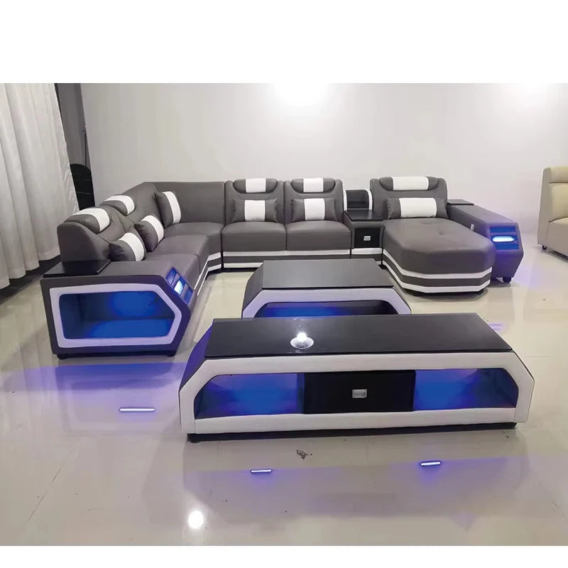 Modern Design Leather L Shape Sofa Set Living Room Home Furniture  Leather Sofa Set Usb Charge Sofa With Music Play