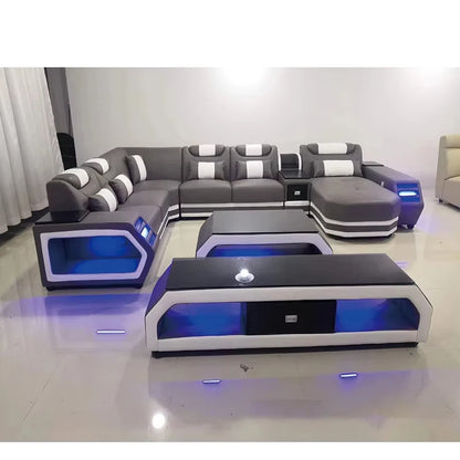 Modern Design Leather L Shape Sofa Set Living Room Home Furniture  Leather Sofa Set Usb Charge Sofa With Music Play