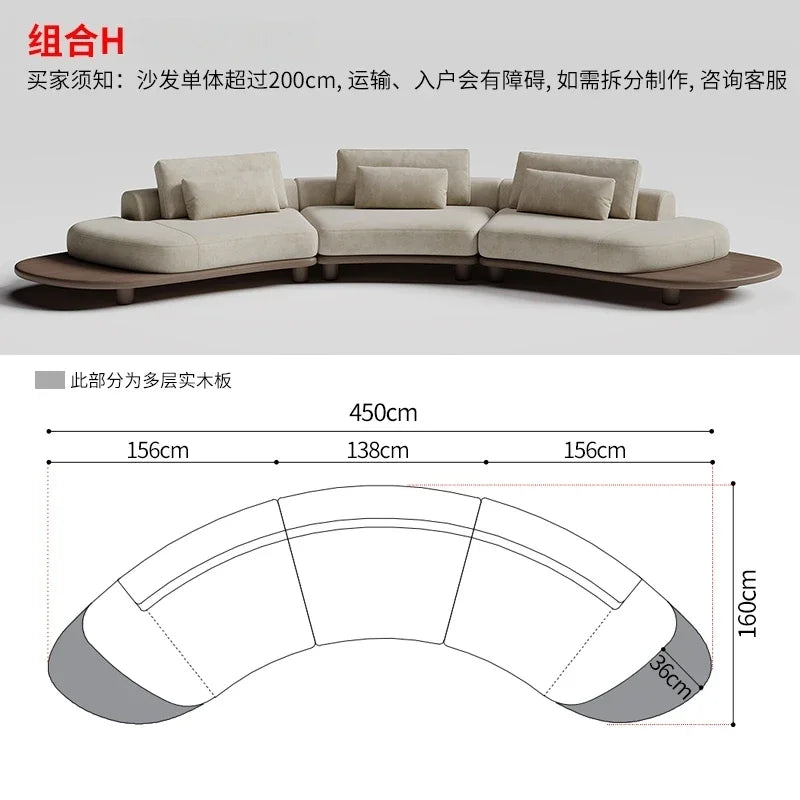 B73 Italian wabi-sabi palm beach fabric sofa living room modern simple curved light luxury, reception sofa