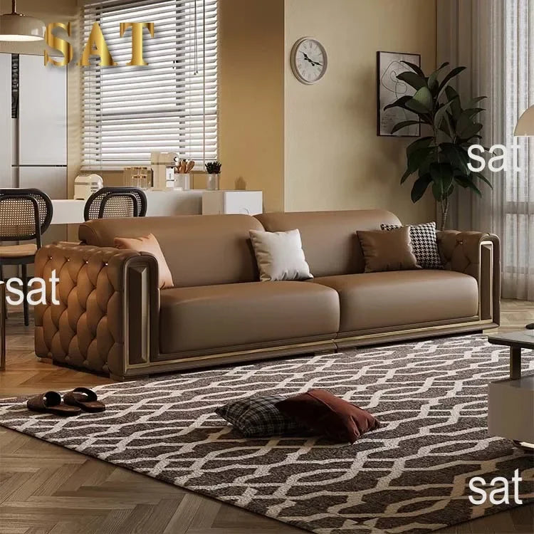 mHigh-end Stainless Steel And Titanium Edge Sofa Set Living Room Furniture Sponge Leather L Shape Sofas l