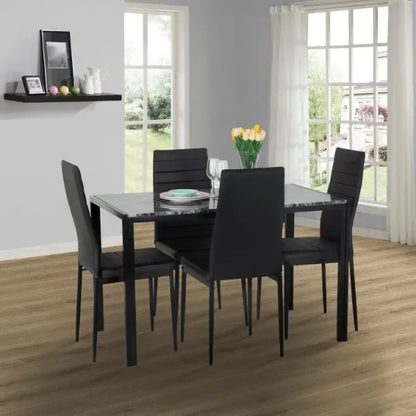 Dining Table and Chairs Set,Modern Rectangular Marble Table top with 4 Chairs PU Leather for Dining Room