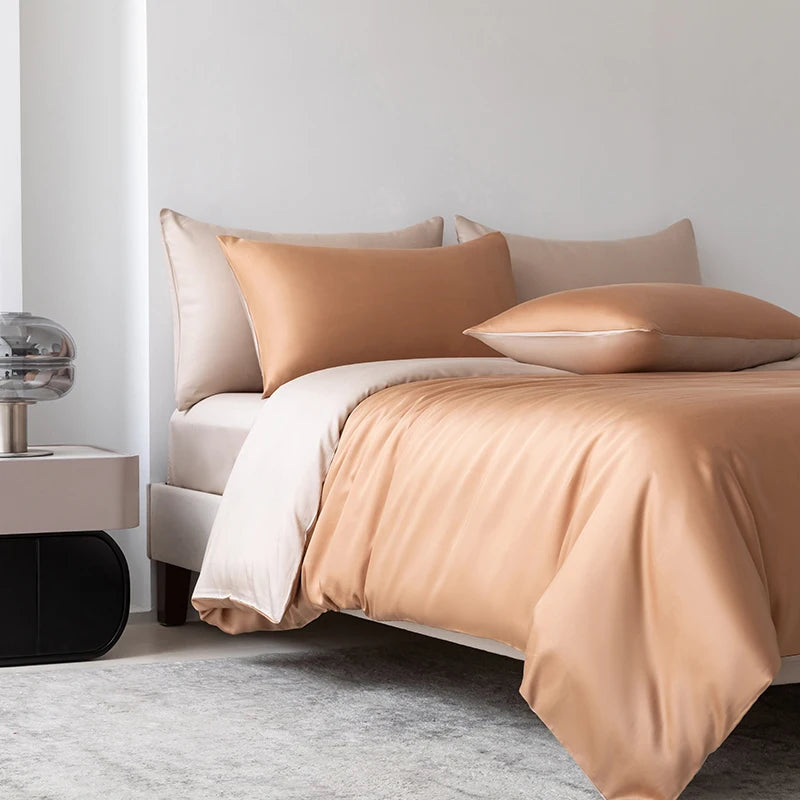 100% Mulberry Silk Bedding Set Solid Color Natural Silk Duvet Cover Set Twin King Queen Size Bed 3pcs/4pcs/5pcs Bed Sheet Set