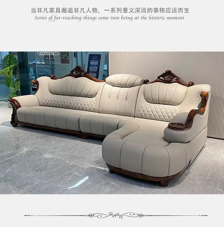 European leather sofa first layer cowhide combination living room villa luxury ebony sofa style fully furnished small apartment