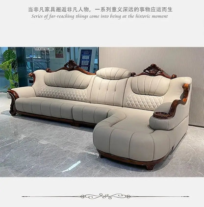 European leather sofa first layer cowhide combination living room villa luxury ebony sofa style fully furnished small apartment