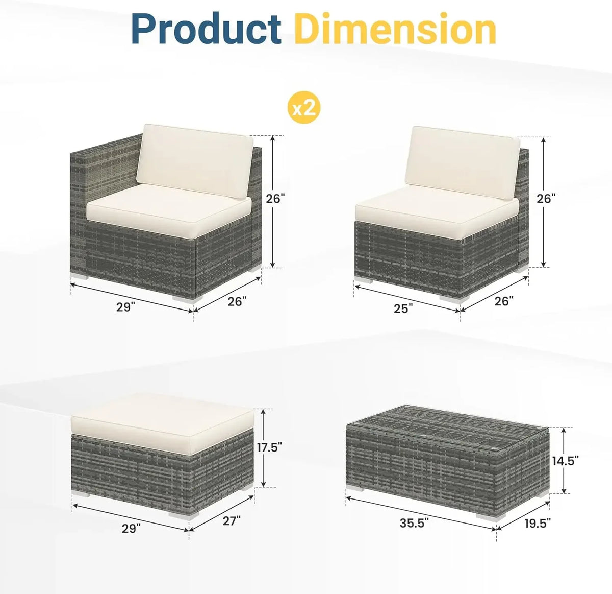 NEW-5 Piece Outdoor Patio Furniture Set,All Weather Wicker Rattan Sectional Sofa Conversation Set with Cushions & Glass Coffee T