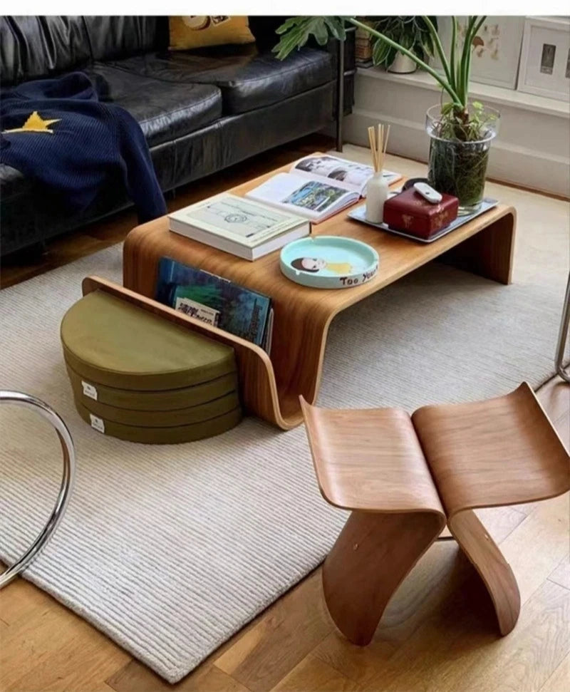 Solid Wood Coffee Table Wooden Computer Bentwood Room Desks Portable Low Center Tea Table Living Room Furniture Side Storage