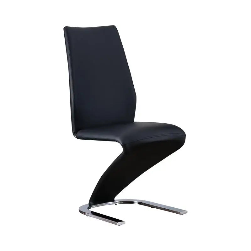 Contemporary Z-Shaped Chair Base - Set of 2 Dining Chairs - Black Leatherette with Chrome Finish - Stylish Side Chairs for