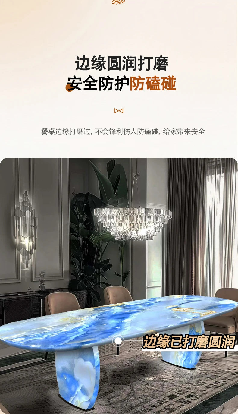 Luminous dining table Jade luxury stone dining table Light luxury large flat-floor villa High-end modern dining table