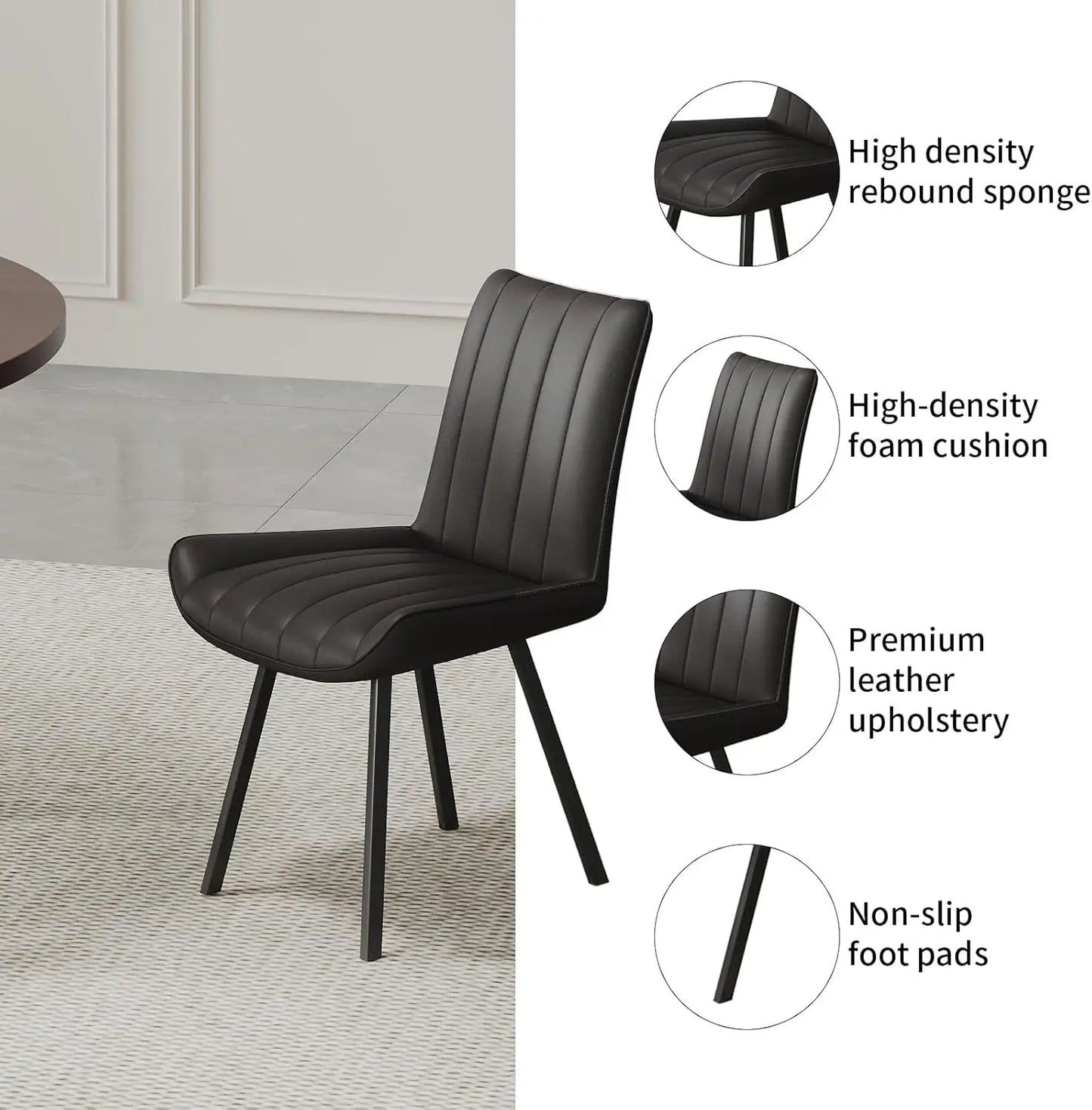 Mid-Century Modern Round Dining Table Set for 4, Walnut Wood Table & Black Chairs, Small Space Furniture