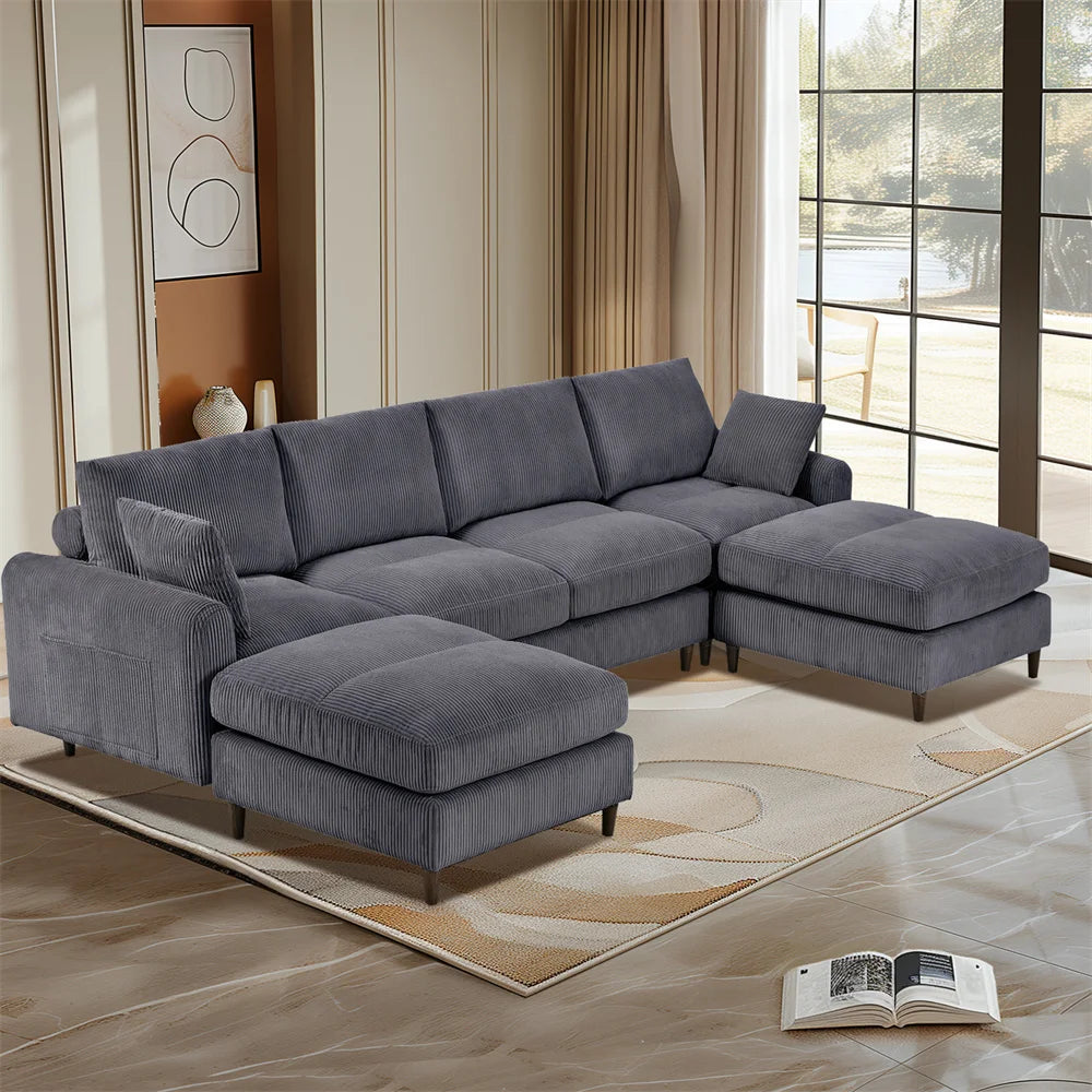 121" Modular Sectional Sofa Couch L Shaped Upholstered Sofa With Chaise Cushion Oversized 6 Seater Couches Sofas For Living Room