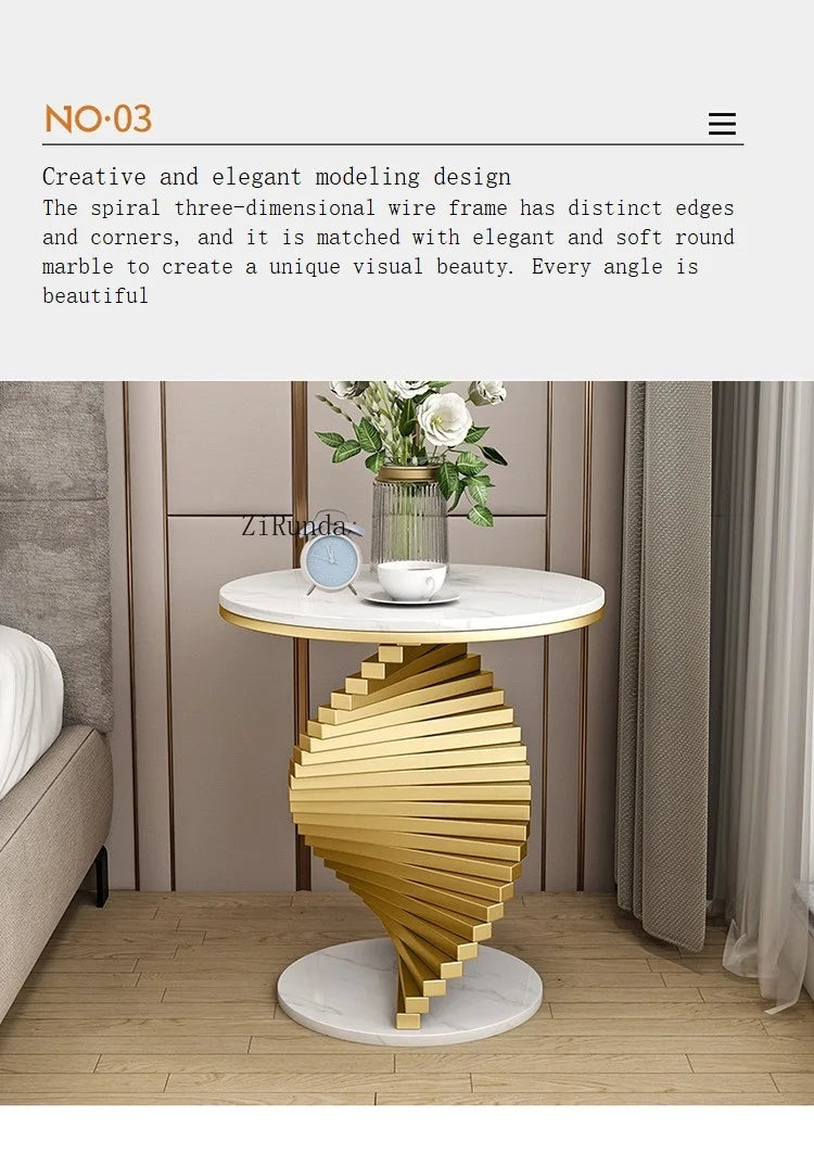 Italian style light luxury living room sofa marble edge several creative balcony metal coffee table
