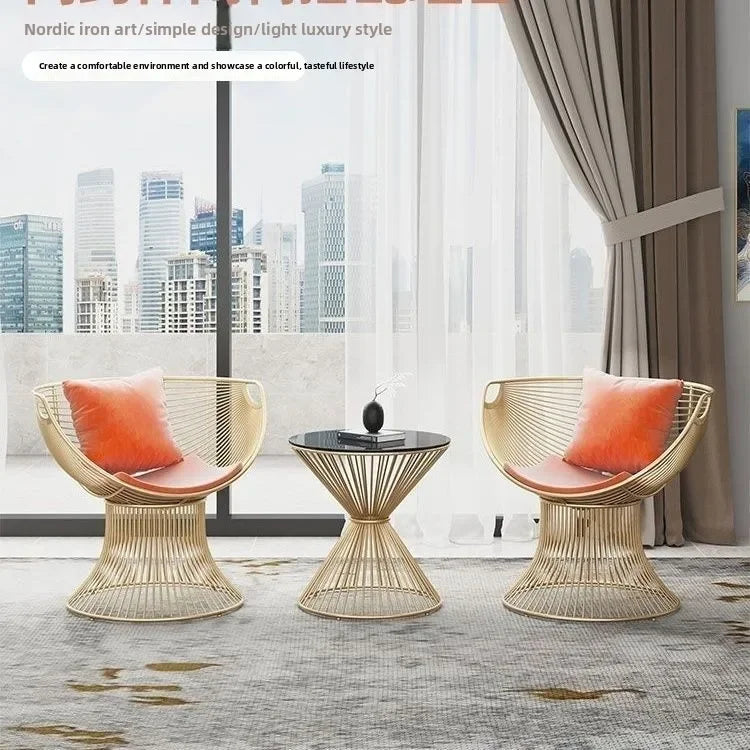 Cream Style Single Sofa Chair Designer Light Luxury Living Room Reception Table Balcony Leisure Table Chair Three Piece Set