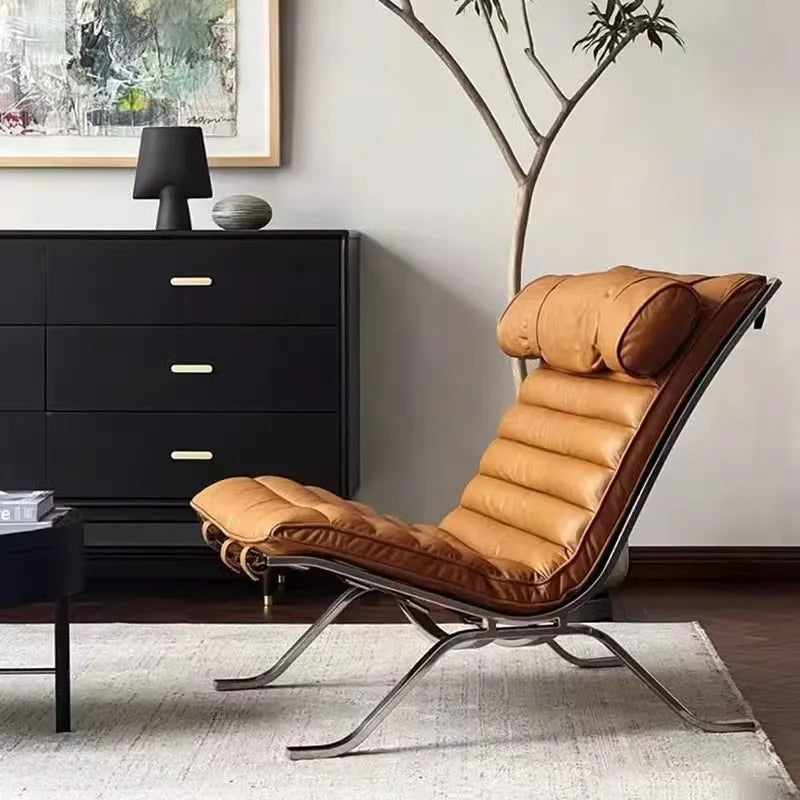 Leisure chair living room high-end retro recliner medium antique stainless steel sofa chair comfortable