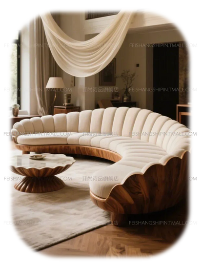 Furniture living room retro style large apartment solid wood multi-person sofa