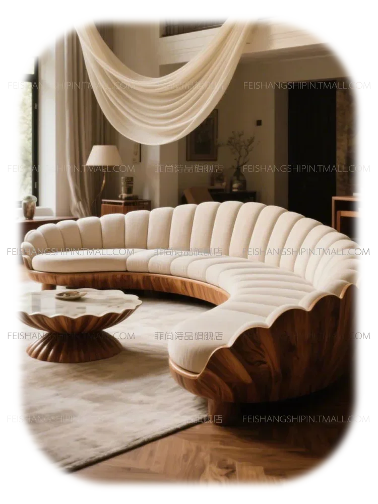 Furniture living room retro style large apartment solid wood multi-person sofa