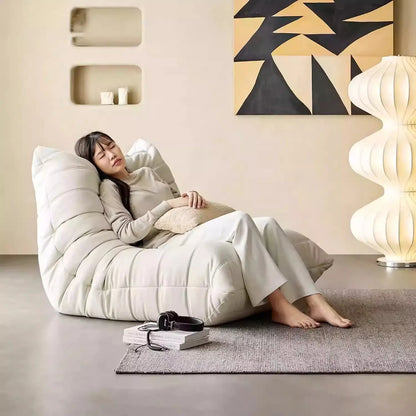 Leather lazy sofa Nordic single bedroom togo caterpillar balcony sofa chair casual leather art floor sofa