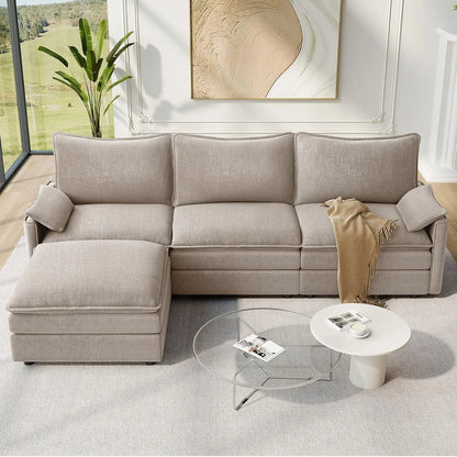 108" L-Shaped Chenille Cloud Sectional Sofa, Deep Seat Modular Couch with Movable Ottoman, Customized