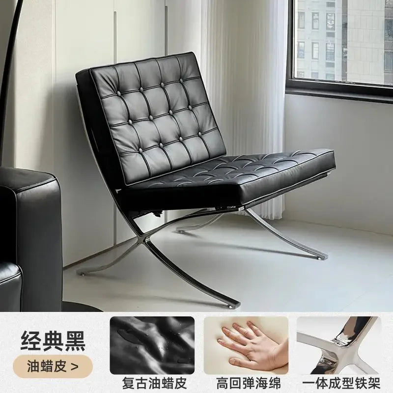 Single sofa, designer, Italian style, living room, leather, light luxury, leisure chair