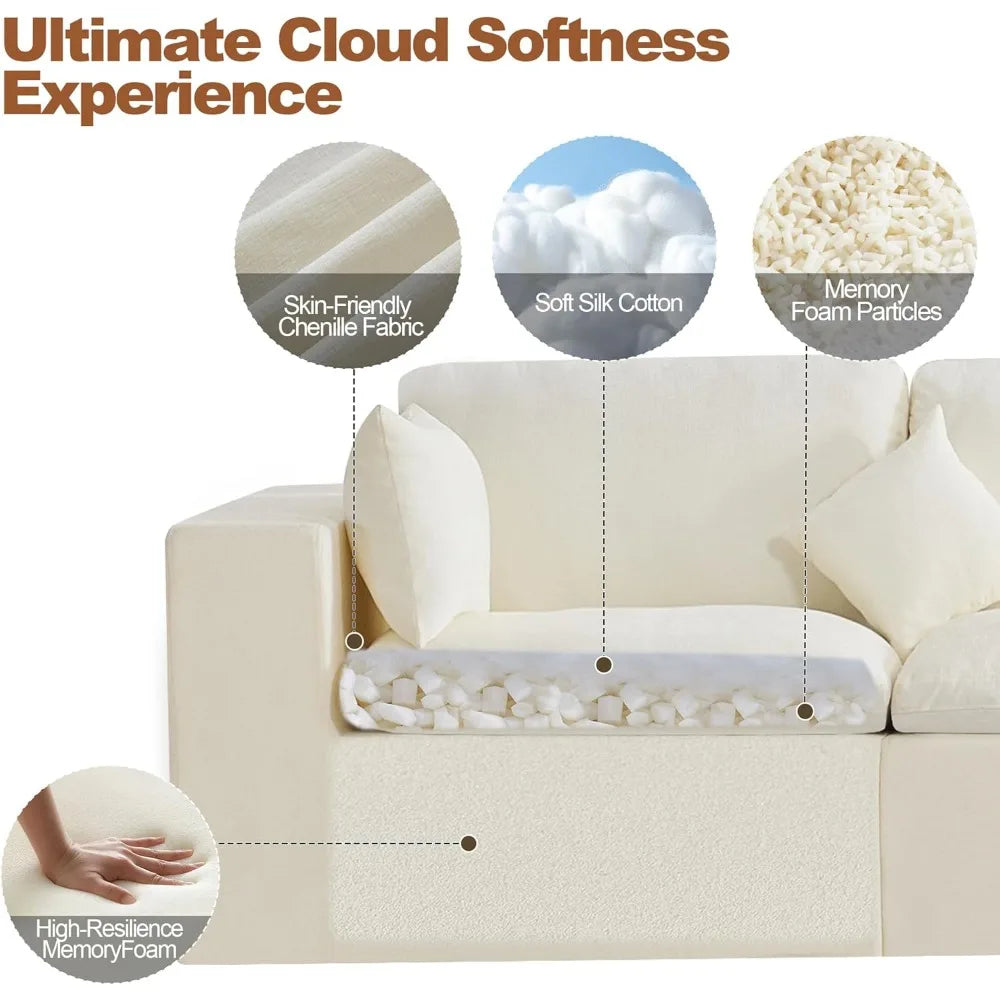 Cloud Boneless 115'' Oversized Sectional Couch with Ottoman Modular Deep Seat Upholstered Convertible Sofa for Comfortable