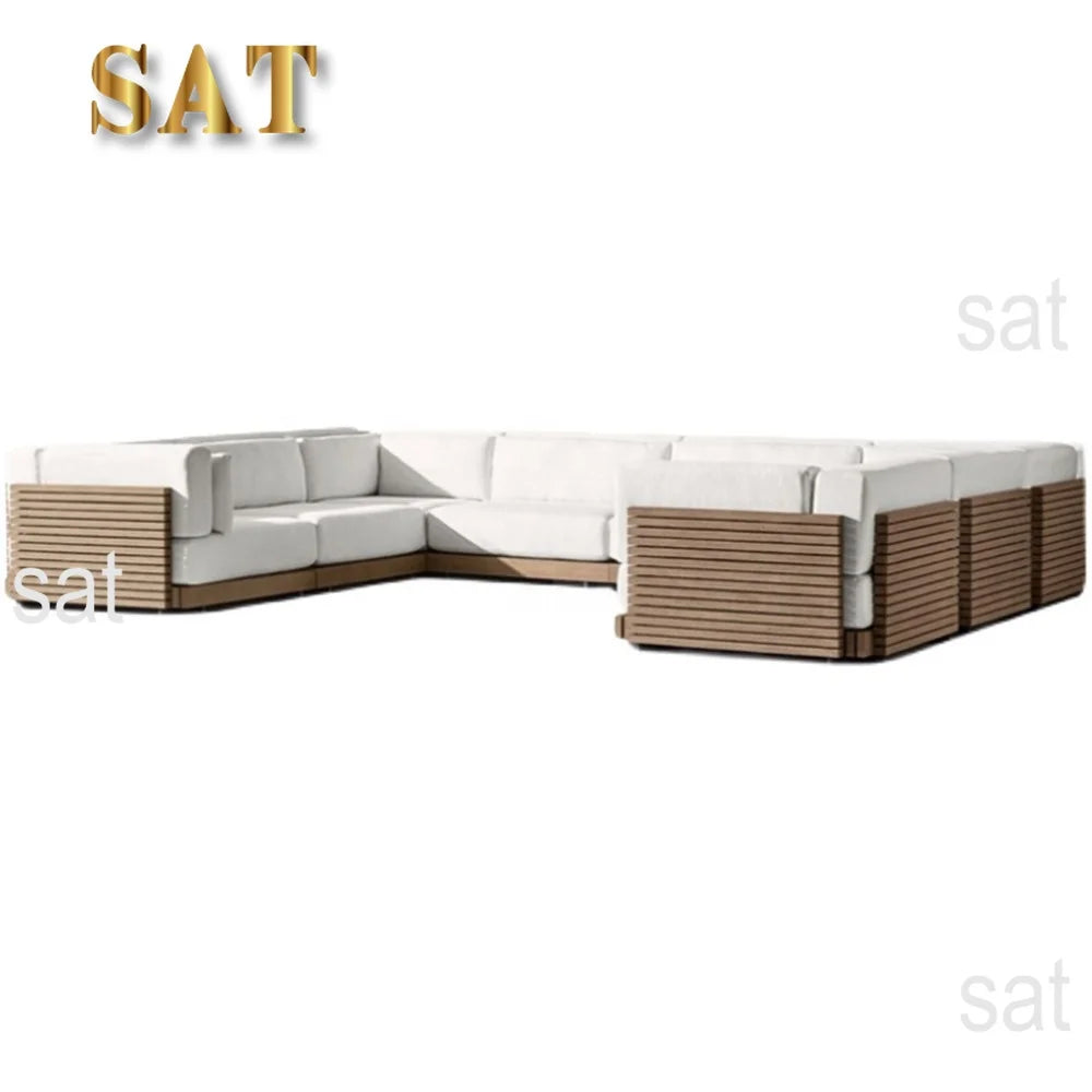 #Luxury Waterproof Modern Garden Furniture Set Rattan Rope Wicker Fire Pit Patio Couch Sectional Teak Wood