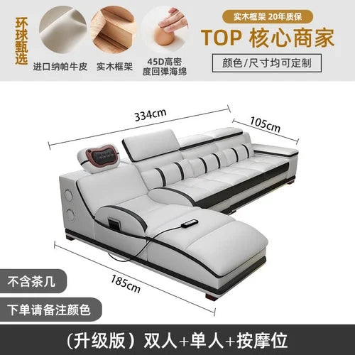 Massage sofa minimalist top layer cowhide home living room Italian minimalist leather art