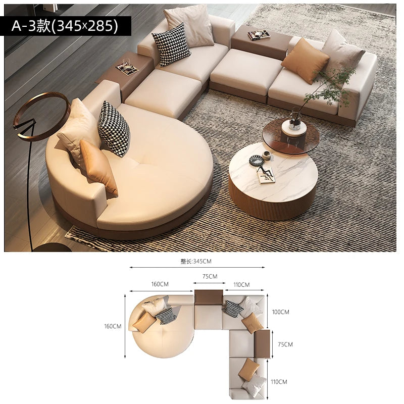 Leather combination, sofa, large flat-floor villa sofa, concubine arc high-end sofa
