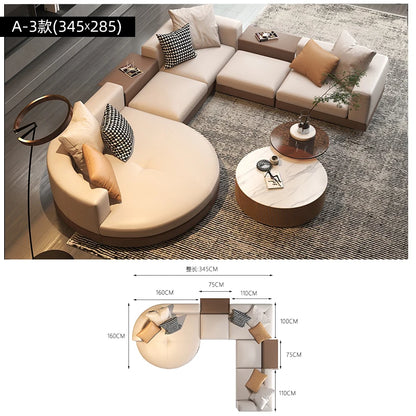 Leather combination, sofa, large flat-floor villa sofa, concubine arc high-end sofa