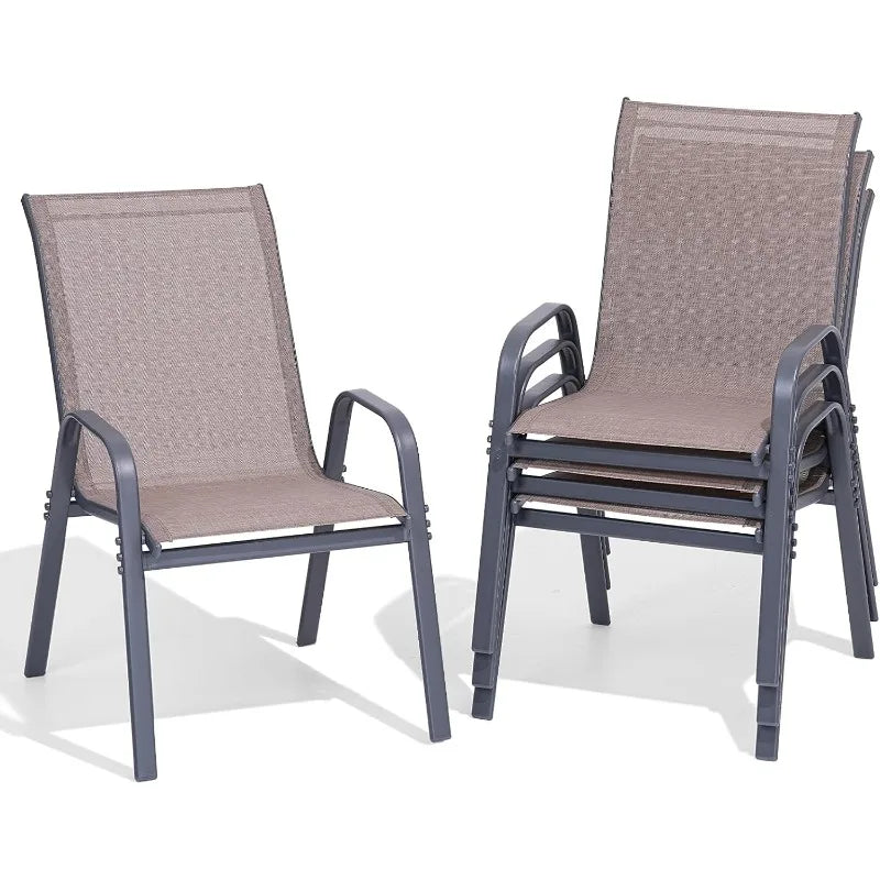 Garden Chairs Set Of 4, Easily Set Up Stackable Outdoor Dining Chairs With High Back And Wide Seat, All Weather Breathable