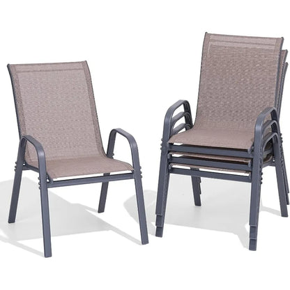 Garden Chairs Set Of 4, Easily Set Up Stackable Outdoor Dining Chairs With High Back And Wide Seat, All Weather Breathable