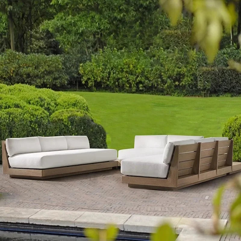 Luxury Modern Teak Furniture Patio Garden High Quality Outdoor Teak Wood U Shaped Sectional Sofa Set
