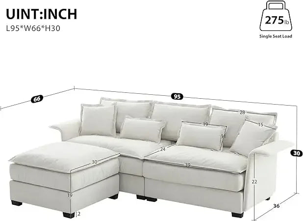 #For L-Shaped Modular Sectional Sofa, 3-Seater Comfy Cloud Couch with Ottoman/Chaise & 5 Pillows for Living Room Bedroom&