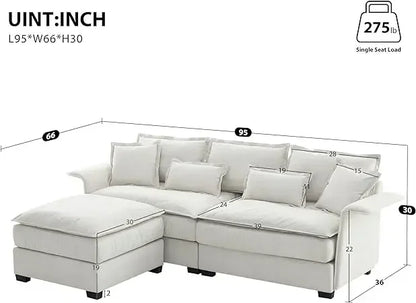 #For L-Shaped Modular Sectional Sofa, 3-Seater Comfy Cloud Couch with Ottoman/Chaise & 5 Pillows for Living Room Bedroom&