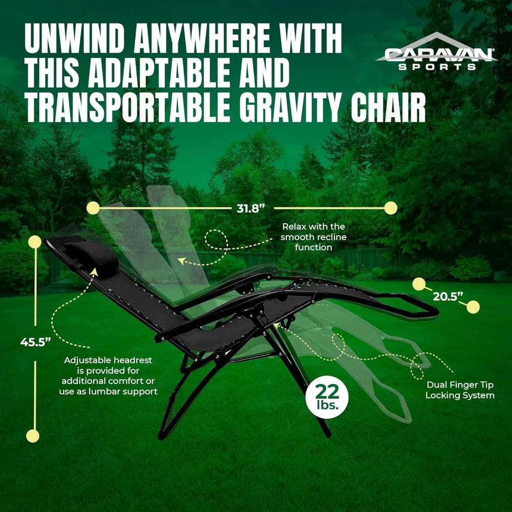 Portable Zero Gravity Folding Recliner Chair for Outdoor Camping Pool Patio with Adjustable Headrest, Black