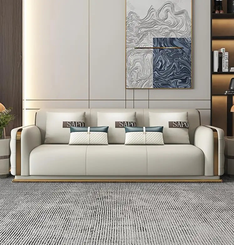 Contemporary Sectional Sofa Upholstered in Artificial Leather With Foam Cushion Victorian Style for Living Room