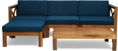 For Outdoor Acacia Wood 5 Piece Sofa Set, Teak Finish