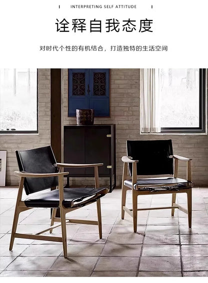 Light Luxury Living Room Chair Saddle Leather Dining Chair Dining Chairs Ash Wood Backrest Chairs Home Bedroom Study Chairs