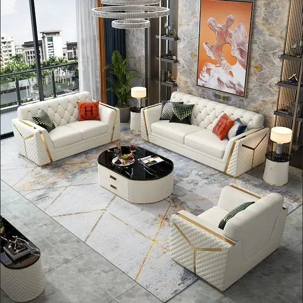 Microfiber Fabric 321 Seaters Couch Xinda Factory Modern Living Room Velvet Fabric Sweet Sofa Set With Gold Stainless Steel