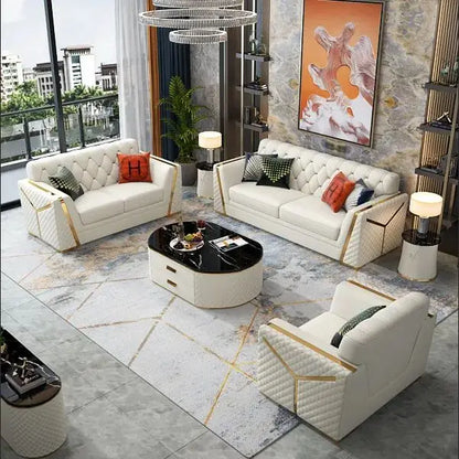 Microfiber Fabric 321 Seaters Couch Xinda Factory Modern Living Room Velvet Fabric Sweet Sofa Set With Gold Stainless Steel